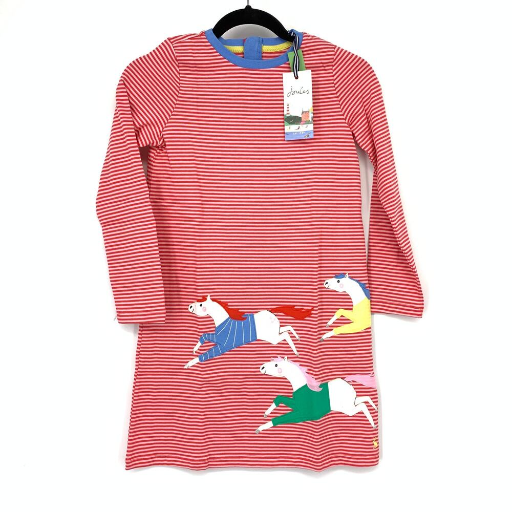 Joules Made For Mischief Rosalee Short Sleeve Dress Girls 10 Pink Red Stripe